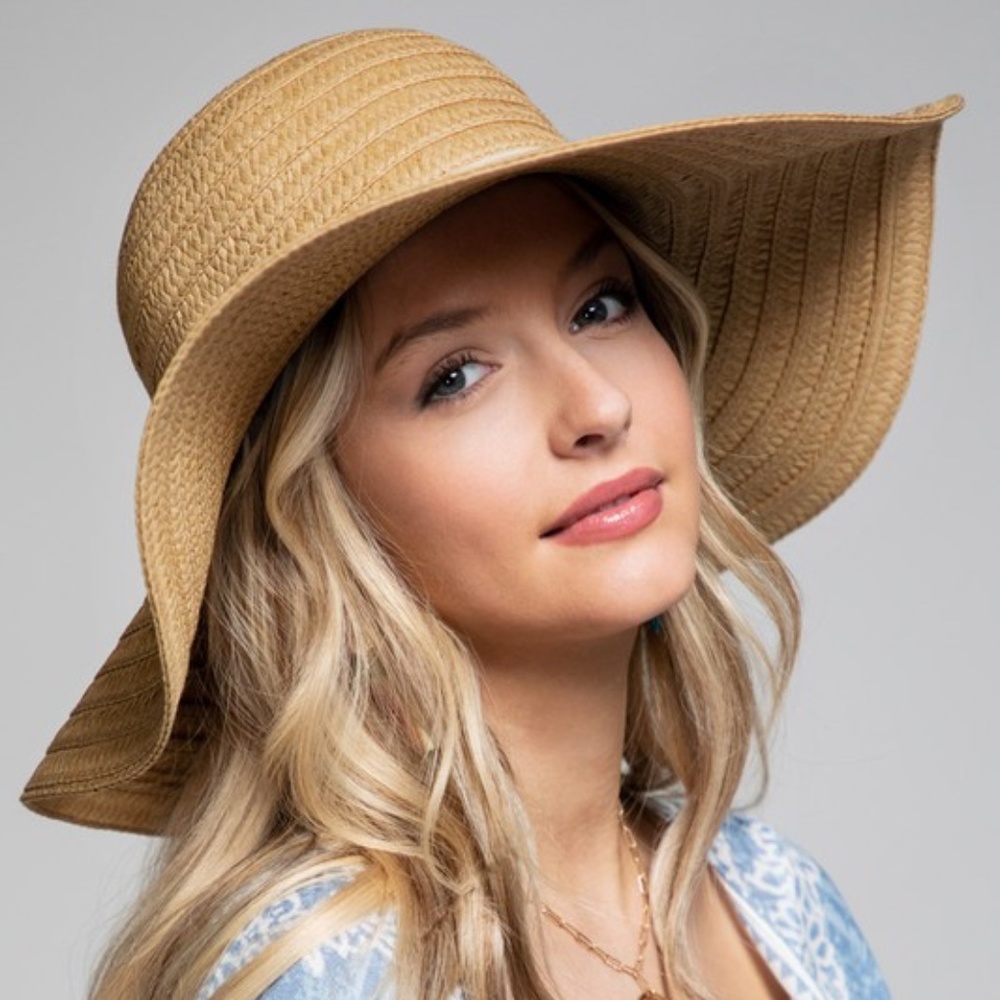 SOLD OUT Natural Wide Brim Sun Beach Vacation Woven Floppy Hat - Picture 3 of 6